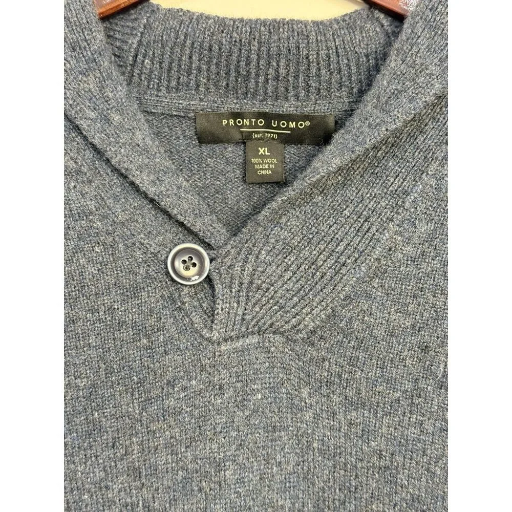 Pronto Uomo Sweater 100%‎ Wool Gray Shawl Collar Lightweight Pullover XL Men